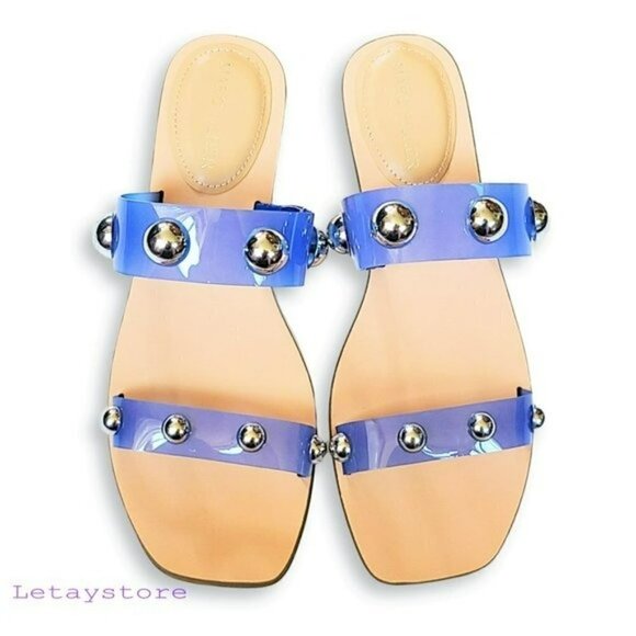 NWT Marc Fisher Frosted Lucite Stud Embellished Slide-on Sandals - Picture 4 of 6